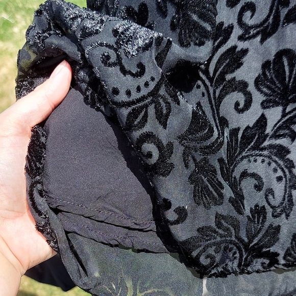 Halter Style Black Flocked Floral Tank - Picture 2 of 7